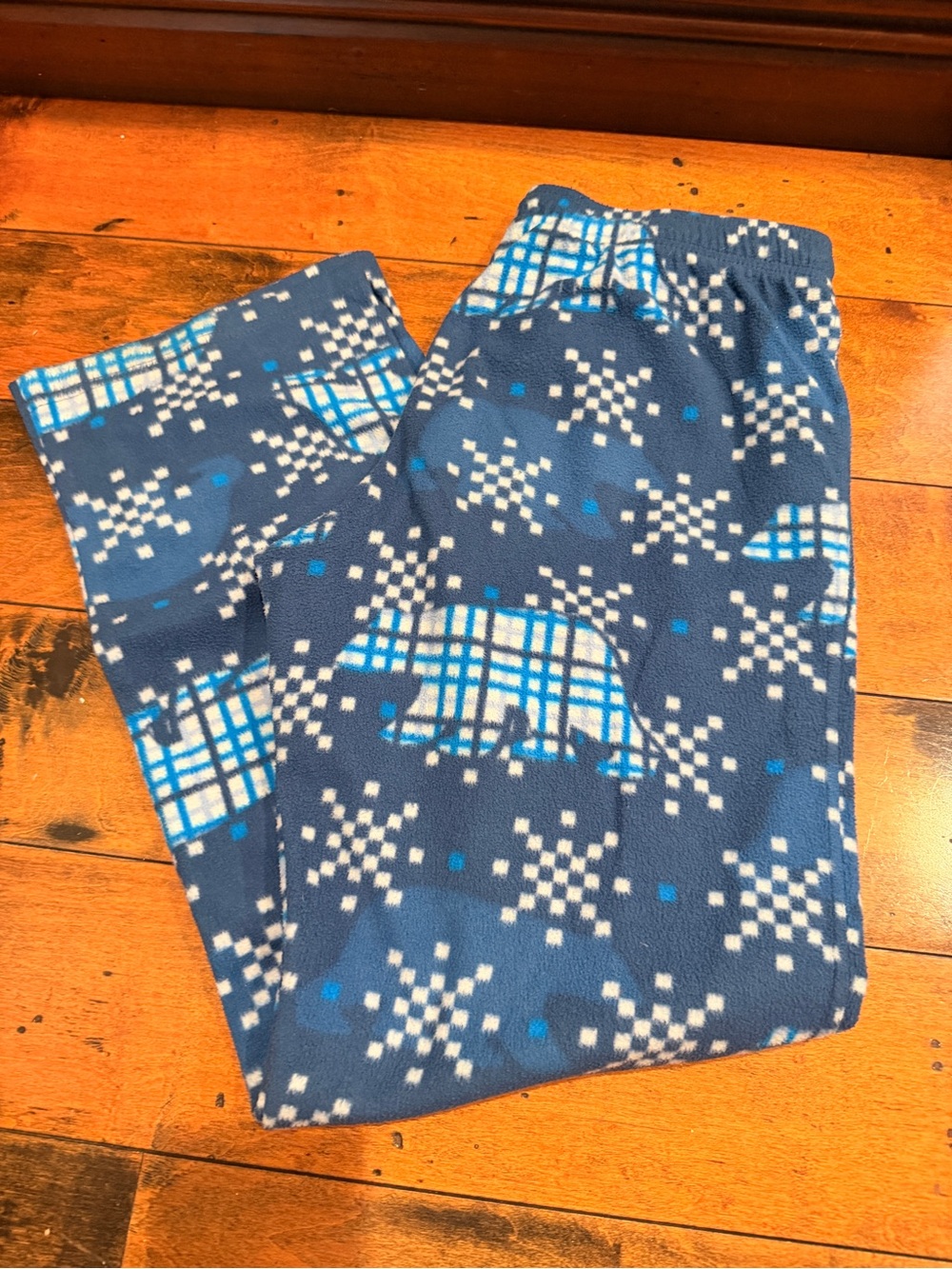 Alpine Design Navy Blue Plaid Bear Fleece Pajama Bottoms